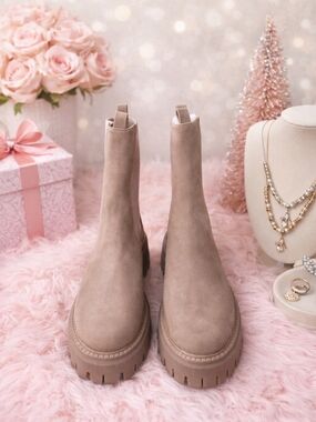 DV by Dolce Vita Taupe Suede Chelsea Platform Ankle Boots